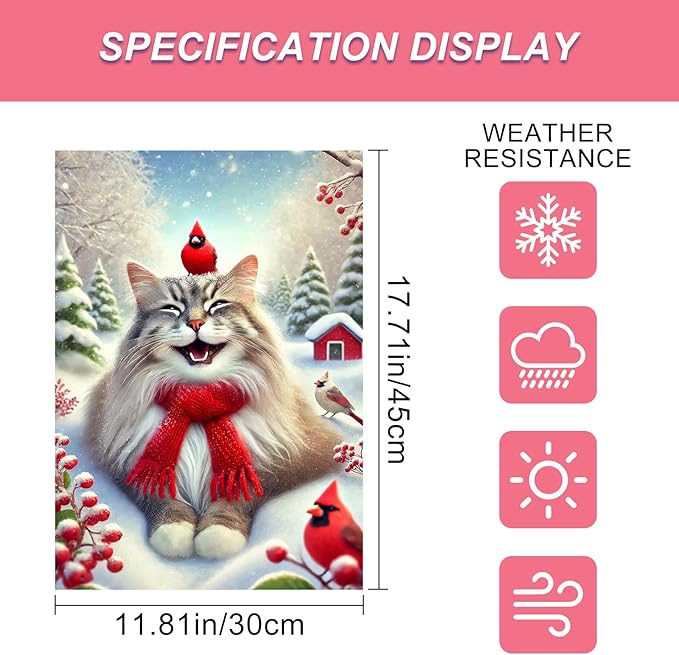 Christmas Garden Flag Cute Cat Red Cardinal Winter Snow Scene Outdoor Yard Flag - Image 3
