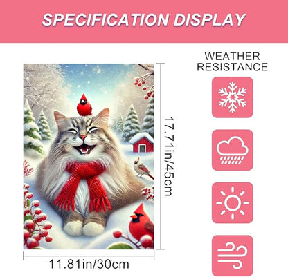 Christmas Garden Flag Cute Cat Red Cardinal Winter Snow Scene Outdoor Yard Flag - Image 3