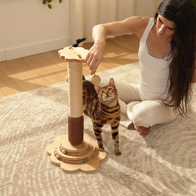 Cat Sisal Scratching Post, 4 in 1 Wooden Cat Scratcher Toy - Image 5