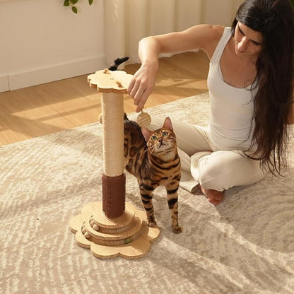 Cat Sisal Scratching Post, 4 in 1 Wooden Cat Scratcher Toy - Image 5