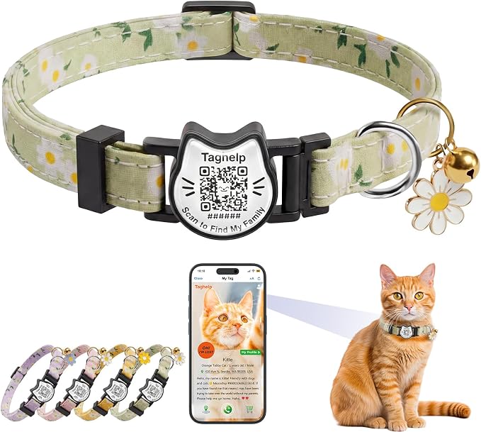 QR Code Cat Collar with Breakaway Safety Buckle, Adjustable Cotton Kitten by Taghelp