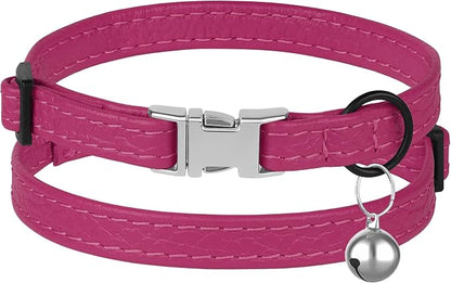 Leather Cat Collar with Buckle and Removable Bell - Image 2
