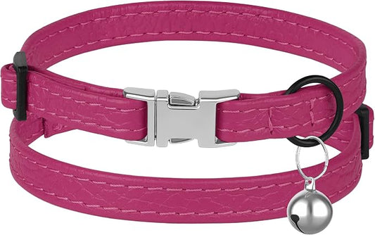 Leather Cat Collar with Buckle and Removable Bell - Image 2