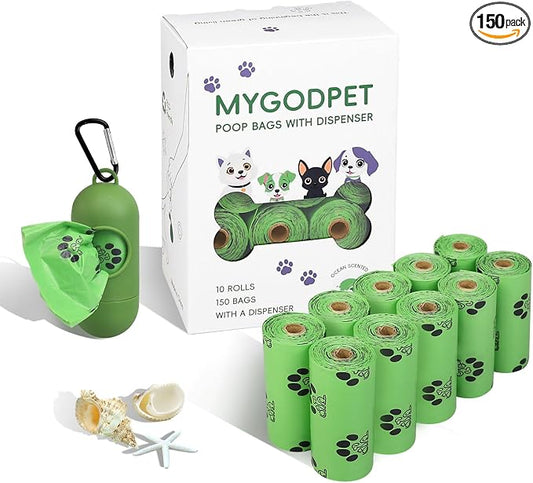Dog Poop Bags Rolls with Dispenser 150 Count Biodegradable Poop Bags by MYGODPET