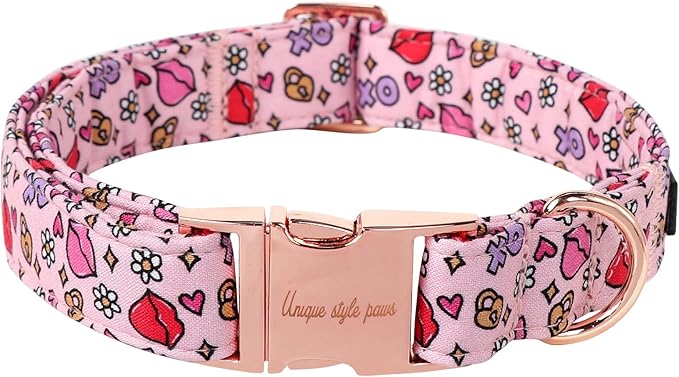 Unique style paws Valentine's Dog Collar Metal Buckle Puppy Collar XO Red Lips by Uniquestylepaws