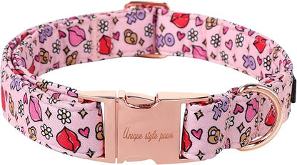 Unique style paws Valentine's Dog Collar Metal Buckle Puppy Collar XO Red Lips by Uniquestylepaws