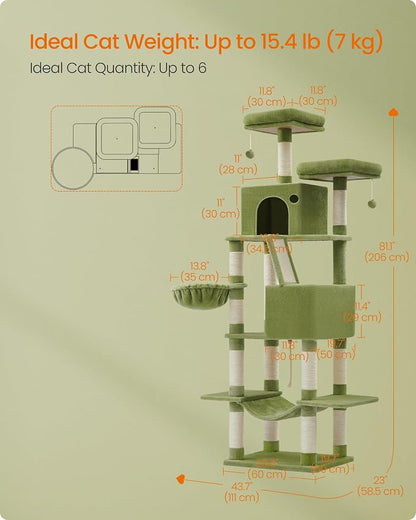 Feandrea Cat Tree, 81.1-Inch Large Cat Tower, 2 Perches, 2 Caves - Image 5