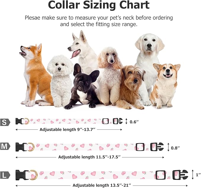 Cotton Handmade Dog Collar Cute and Distinctive Patterns White and Pink Love - Image 3