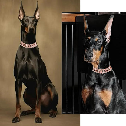 Cuban Link Dog Chain Collar Rose Gold Crystal Dog Necklace Metal - Image 2