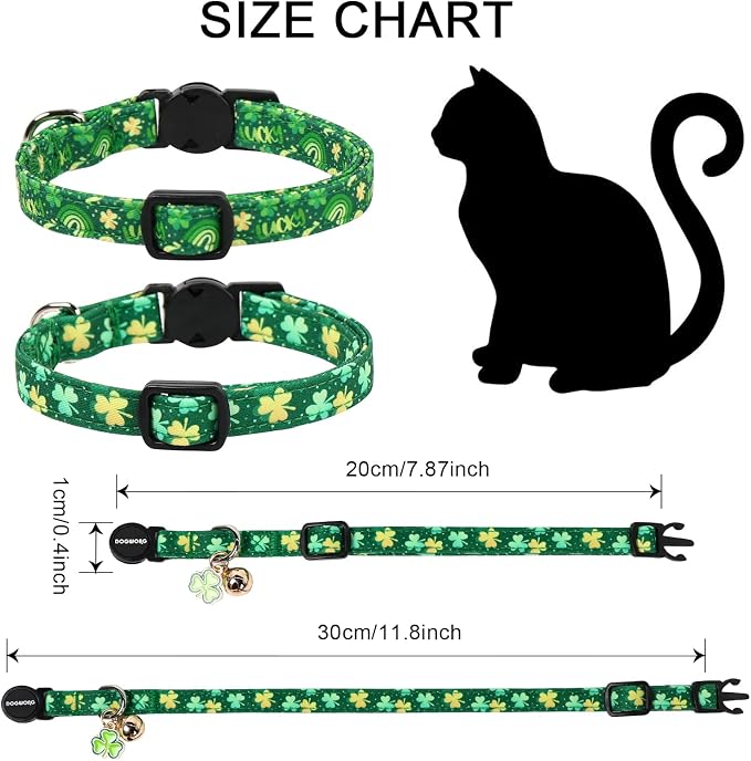 2 Pack St.Patrick's Day Kitten Collars, DOGWONG Cute Shamrock Breakaway Kitty - Image 4