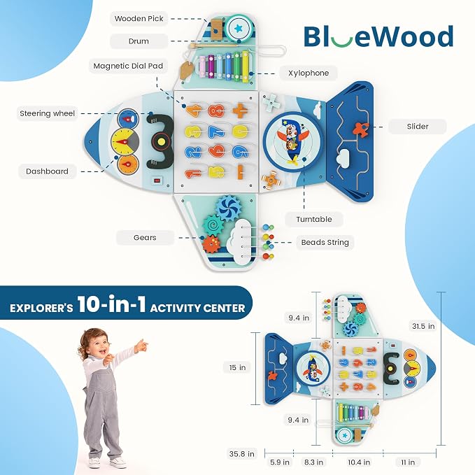 BlueWood Wooden Wall Busy Board Panels, Toddler Learning Activity Center - Image 2