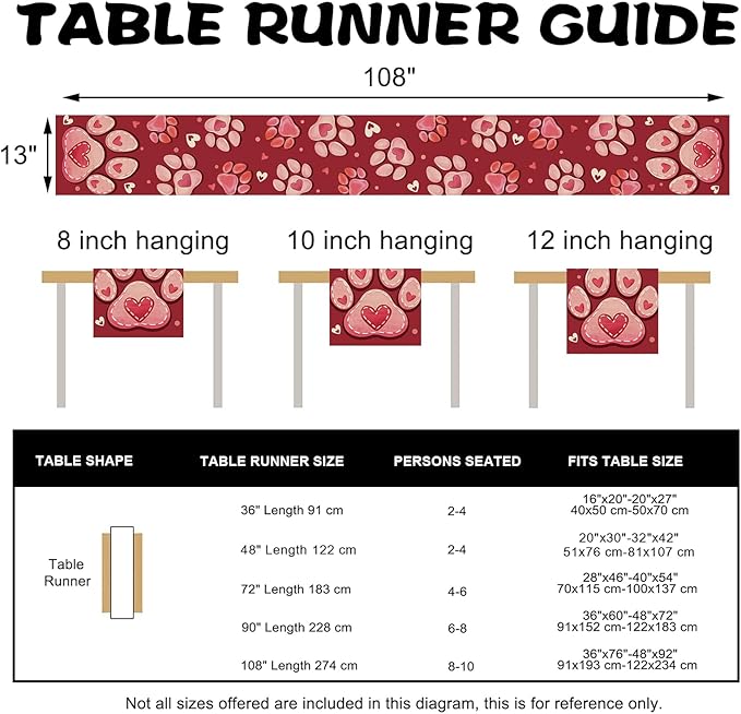 Valentines Day Dog Cat Paw Prints Table Runner, Anniversary Wedding Burlap - Image 3