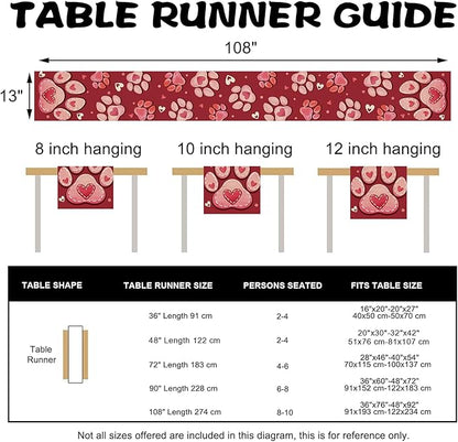 Valentines Day Dog Cat Paw Prints Table Runner, Anniversary Wedding Burlap - Image 3