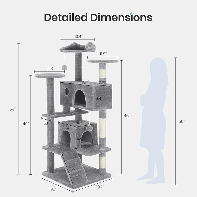 54 Inches Cat Tree Tower for Indoor Cats, Cat Tree Tower Condo - Image 2