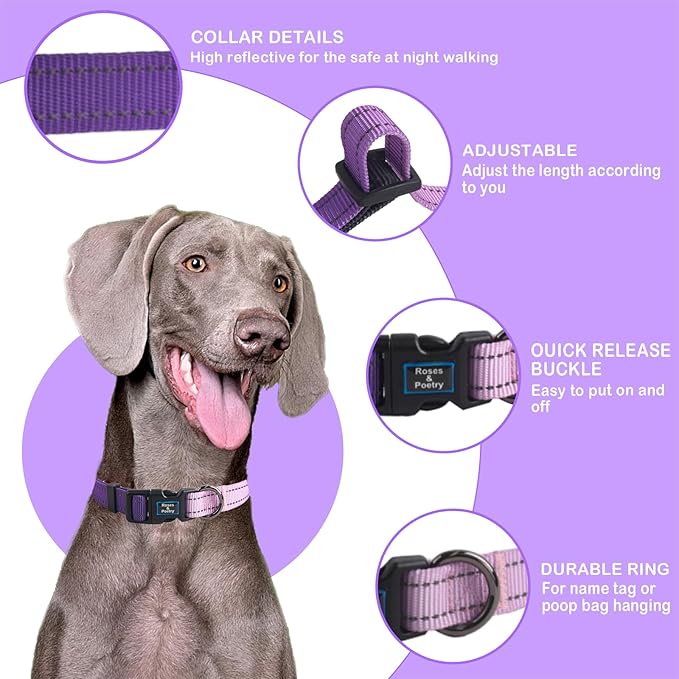 Roses&Poetry Dog Collars for Medium Dogs, Adjustable Durable Pet Reflective Dog - Image 2