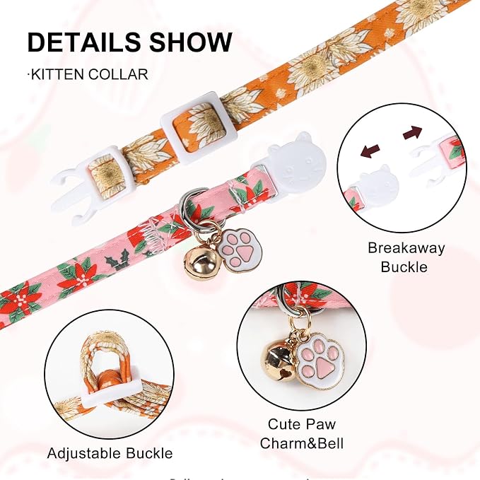 Unique Style Paws Christmas Kitten Collar, 2 Pack Cat Collar - Image 3