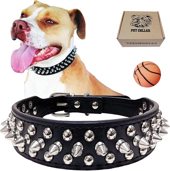 TEEMERRYCA Adjustable Microfiber Leather Spiked Studded Dog Collars by TEEMERRYCA