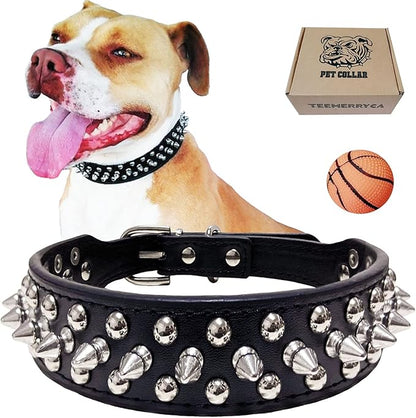 TEEMERRYCA Adjustable Microfiber Leather Spiked Studded Dog Collars by TEEMERRYCA