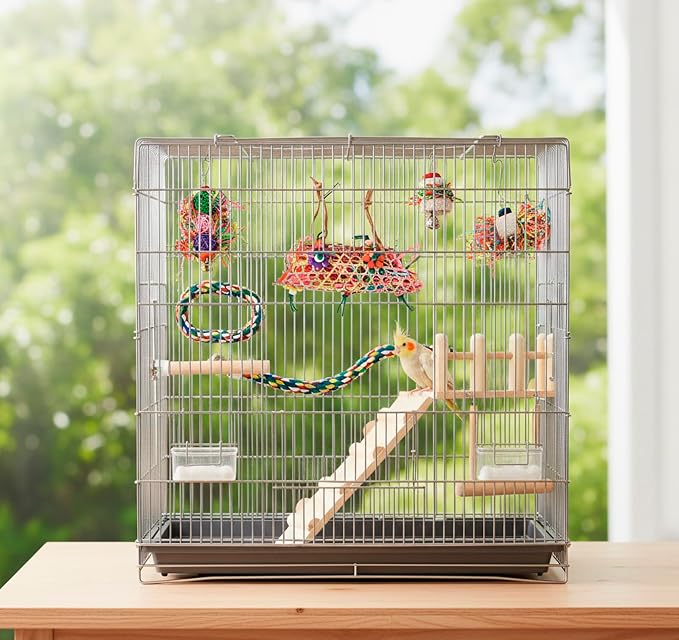 Morezi Bird Swing for cage Parakeet Parrot Swing Wood Ladder Toy Accessories - Image 7