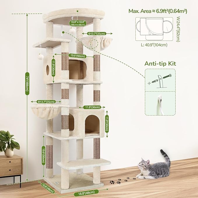 Globlazer Heavy Duty Cat Tree, 74in Sturdy Cat Tower - Image 4