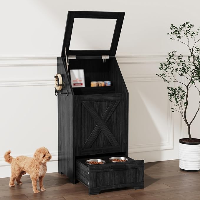 Dog Feeding Station with Storage Cabinet and 2 Elevated Dog Bowls, Hidden Pet - Image 2