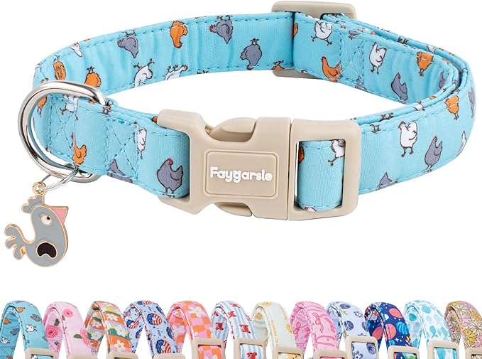 Faygarsle Funny Chicken Pattern Dog Collar, Cotton Fabric, Light Blue by Faygarsle