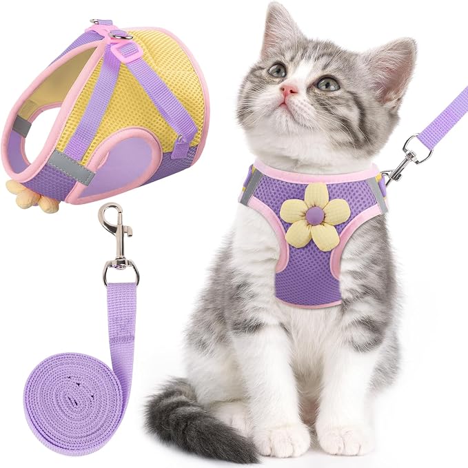 Cat Harness and Leash Set for Walking Escape Proof, Adjustable Kitten Harness by NCMAMA