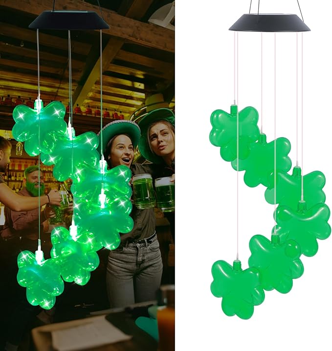 St. Patrick's Day Solar Shamrock Wind Chimes, Birthday Irish Gifts by fasohere