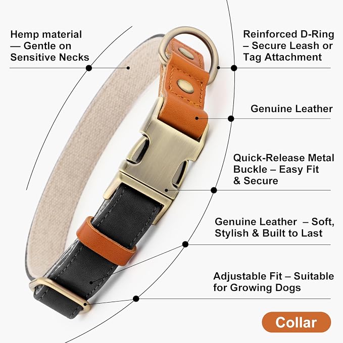 Plutus Pet Genuine Leather & Hemp Dog Collar – Adjustable Heavy Duty Pet Collar - Image 7