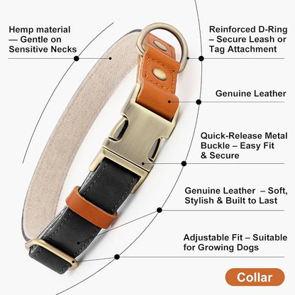 Plutus Pet Genuine Leather & Hemp Dog Collar – Adjustable Heavy Duty Pet Collar - Image 7