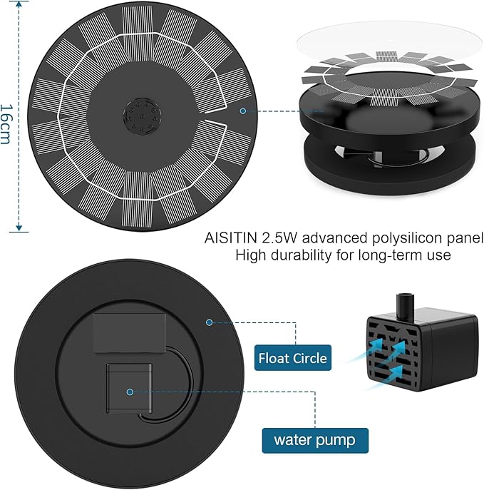 AISITIN 2.5W Solar Bird Bath Fountain, Solar Fountain - Image 6