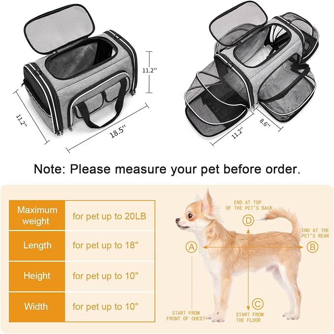 Estarer Soft Sided Pet Carrier Airline Approved, 4 Sides Expandable Collapsible - Image 4