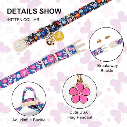 Unique Style Paws Blue Flower Cat Collar, Flower Cat Collars, Adjustable Spring - Image 3