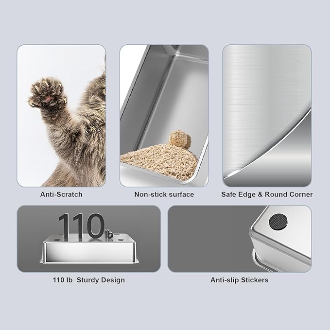 Stainless Steel Cat Litter Box, Open Top High-Sided Metal Litter Box - Image 7