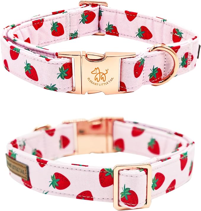Elegant little tail Dog Collar, Strawberries Print Pet Collar Summer Dog Collar - Image 4