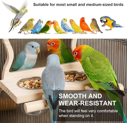 Bird Perch Platform Toy with Mirror, Standing Rack & Stainless Steel Bowl - Image 3