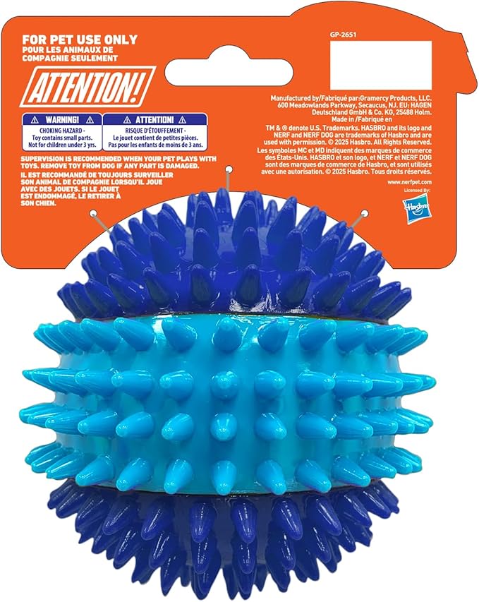 Nerf Dog 3.7in TPR 3-Part Spike Squeak Ball Dog Toy - Image 4