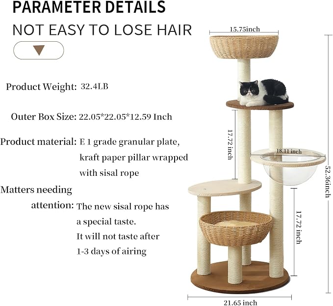 Modern Cat Tree Tower for Large Cats, Real Natural Sisal Luxury Cat Condo - Image 6