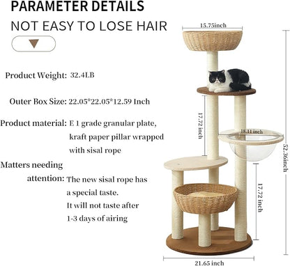Modern Cat Tree Tower for Large Cats, Real Natural Sisal Luxury Cat Condo - Image 6