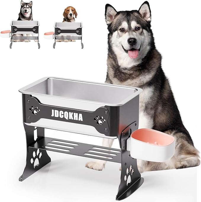 1.5 Gallon Elevated Large Dog Water Bowl, 2 Height Adjustable Stainless Steel by Unknown