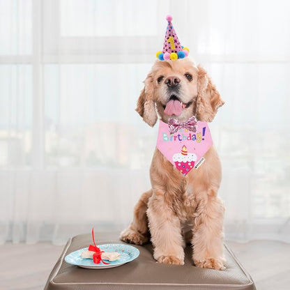 ADOGGYGO Dog Birthday Bandana Scarf and Puppy Girl Birthday Party Hat - Image 2