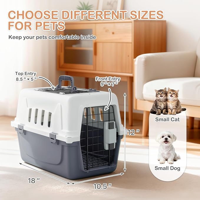 MoNiBloom 18-Inch 2-Door Top Loading Cat Carrier, Plastic Dog Crate Hard-Sided - Image 5