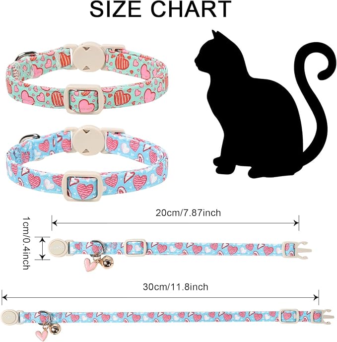 Cat Collar, 2 Pack Valentines Day Cat Collar Breakaway, Safety Adjustable - Image 4