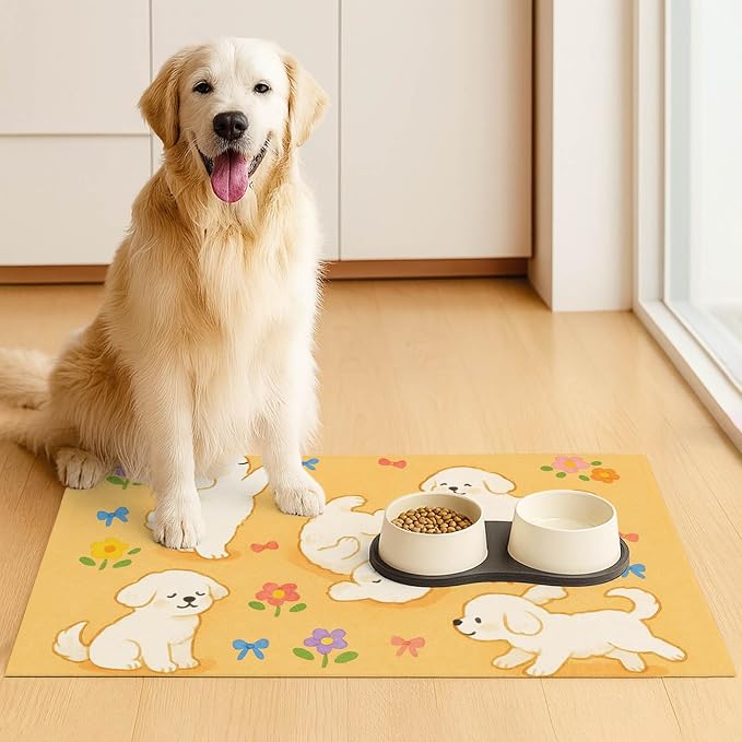 Bichon Frise Pet Food Mat Cute Spill-Proof Dog Water Bowl Mat Funning Mats - Image 3