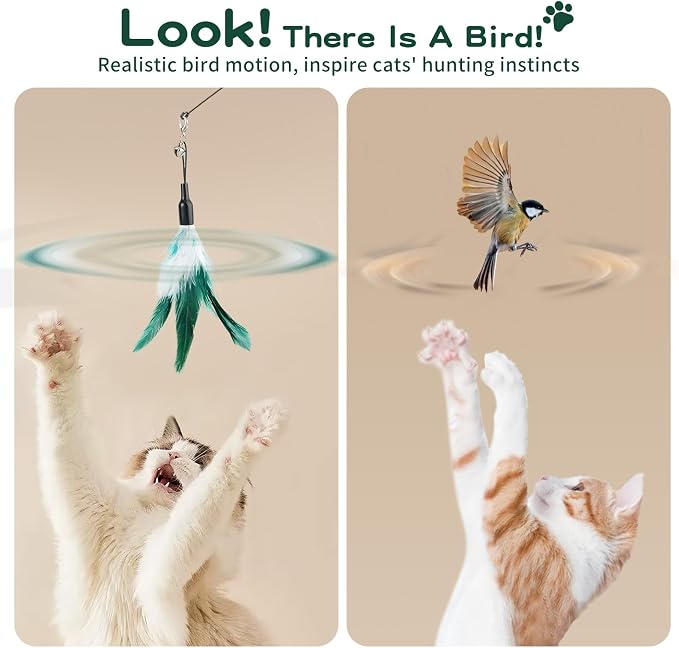Pawaboo Feather Teaser Cat Toy, Interactive Feather Wand Cat Toy Flying Feather - Image 4