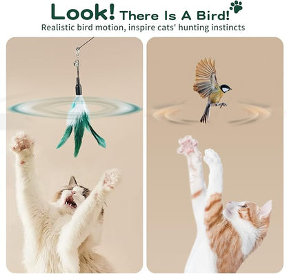 Pawaboo Feather Teaser Cat Toy, Interactive Feather Wand Cat Toy Flying Feather - Image 4