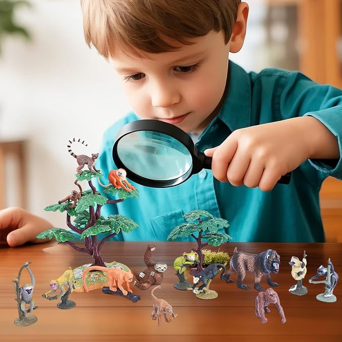 16Pcs Monkey Animal Figures Set, Ring-Tailed Lemur Gorilla and Trees - Image 5
