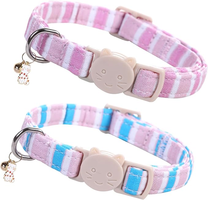 Elegant little tail 2 Pack Cat Collar-Pink Strip Cotton Breakaway Cat Collars by Elegantlittletail