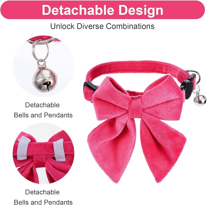 2 Pcs Pink Cat Collar with Bow Bells Breakaway Cat Bowtie Collar with Bell - Image 5