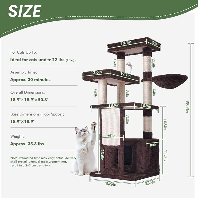 Cat Tree, 50.31-Inch Cat Tower for Indoor Cats, Cat House - Image 2